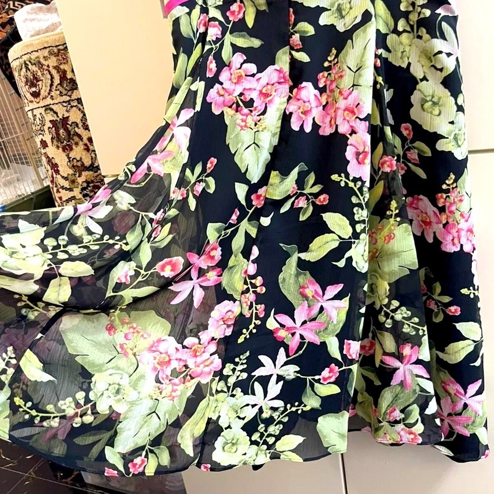 Tommy Hilfiger Womens Pink Floral Sleeveless Ruffle Evening Midi Dress Size 12 - Picture 4 of 9